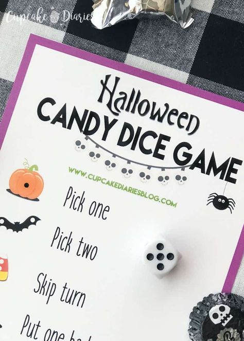 Halloween Candy Dice Game - Cupcake Diaries Halloween Candy Dice Game, 30 Days Of Halloween, Kindergarten Halloween Party, Printable Halloween Games, Candy Dice Game, Cupcake Diaries, Classroom Halloween Party, Leftover Candy, School Halloween Party