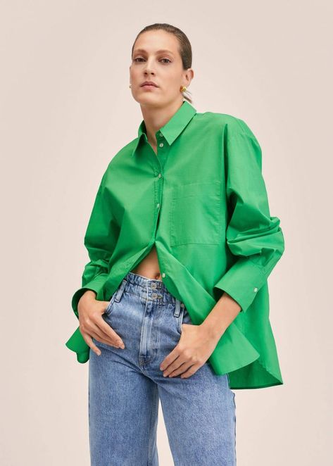 30 Summer-Ready Staples From M&S, Arket and Mango | Who What Wear UK Casual Blouse Designs, Cotton Shirts Women, Garment Labels, Green Shirt, Summer Ready, Casual Blouse, Cotton Poplin, Blouse Designs, Cotton Shirt