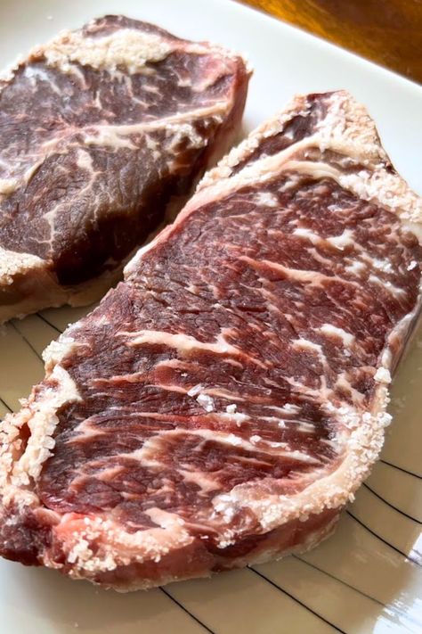 how to dry brine steak Salt Brine Steak, Dry Brine Steak, Brine Steak, Brine Ribs, Fancy Meals, Dry Brine, Food Specials, Salt Brine, Steak Dinner Recipes