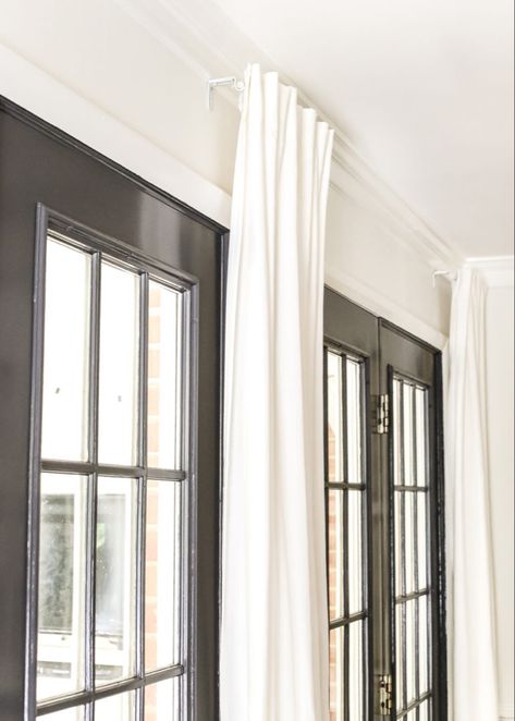 Faux Curtain Rod, Curtains For Floor To Ceiling Windows, Floor To Ceiling Curtains No Rod, Faux Curtains Living Room, No Rod Curtains, Long Curtain Rods Over Multiple Windows, Diy Extra Long Curtain Rod, Curtain Rods For Large Windows, Faux Curtains