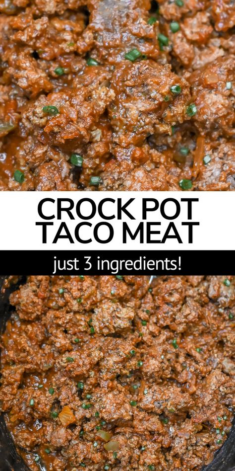 3-ingredient Crock Pot ground beef is our favorite way to make taco meat! This Crock Pot taco meat recipe is so easy, you need only one pot and three ingredients. If you're in need of ground beef crockpot recipes to make for dinner, look no further! Crock Pot Taco Meat, Crock Pot Ground Beef, Crockpot Taco Meat, Crockpot Beef Tacos, Best Taco Meat Recipe, Ground Beef Taco Meat, Beef Taco Meat, Ground Beef Crockpot Recipes, Taco Meat Recipe