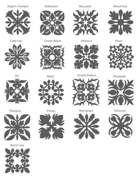 Hawaiian Quilt Blocks, Hawaiian Embroidery Patterns, Hawaiian Quilts Traditional, Tivaevae Patterns, Hawaiian Pattern Design, Quilt Tattoo, Hawaiian Quilting, Hawaiian Crafts, Hawaiian Quilt Patterns