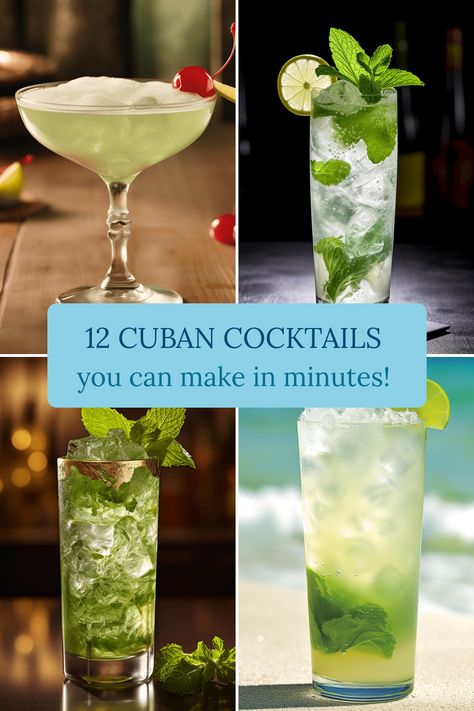 Explore these cuban cocktails: Mojito, Daiquiri, Cuba Libre, Bacardi Cocktail, Cuban Highball, El Presidente, Havana, Honeysuckle, La Floridita, Shochu Mojito Cuban Cocktails, Ginger Mojito, Bacardi Cocktail, Alcohol Beverages, Mojito Mocktail, Bacardi Rum, Shochu, Cocktail List, Sweet Cocktails