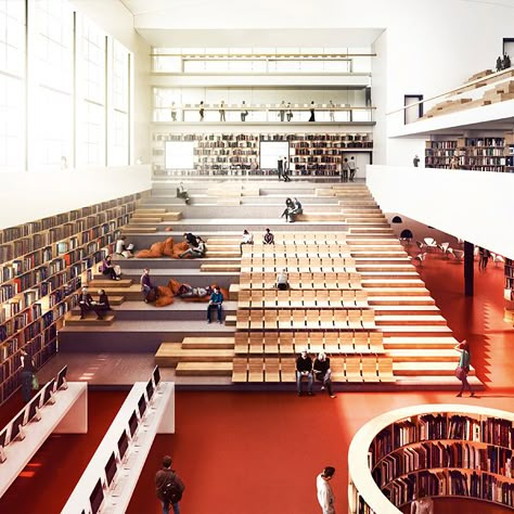 3XN Wins Mälardalen University Architectural Competition University Architecture, Stairs Architecture, Library Architecture, Architectural Competition, Education Architecture, Salou, Library Design, Bacardi, School Architecture