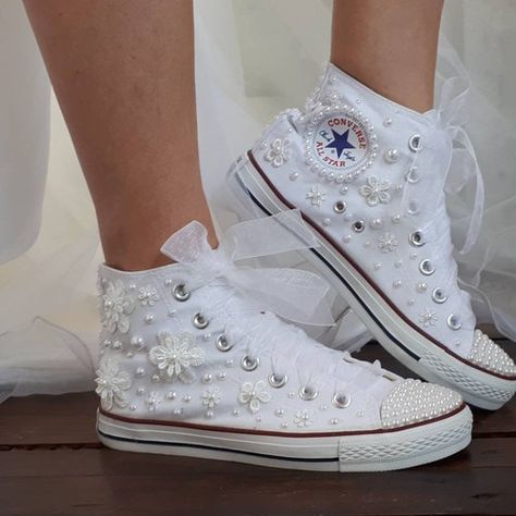 All White Converse, Bride Converse, Custom Converse Shoes, Converse Wedding, Black Wedding Shoes, Bridal Converse, Wedding Shoes For Bride, Converse Wedding Shoes, Wedding Shoes Bridesmaid