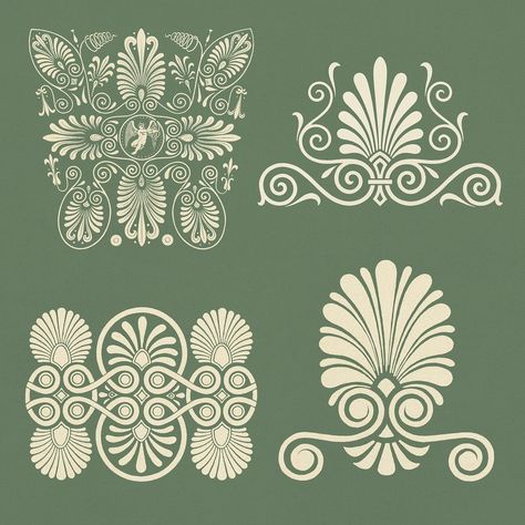 Beige Greek ornamental element psd set | free image by rawpixel.com / Baifern Greek Pattern Design, Greek Elements, Greek Ornament, Border Motifs, Egyptian Motifs, Greek Pattern, Shape And Form, Botanical Flowers, Set Free