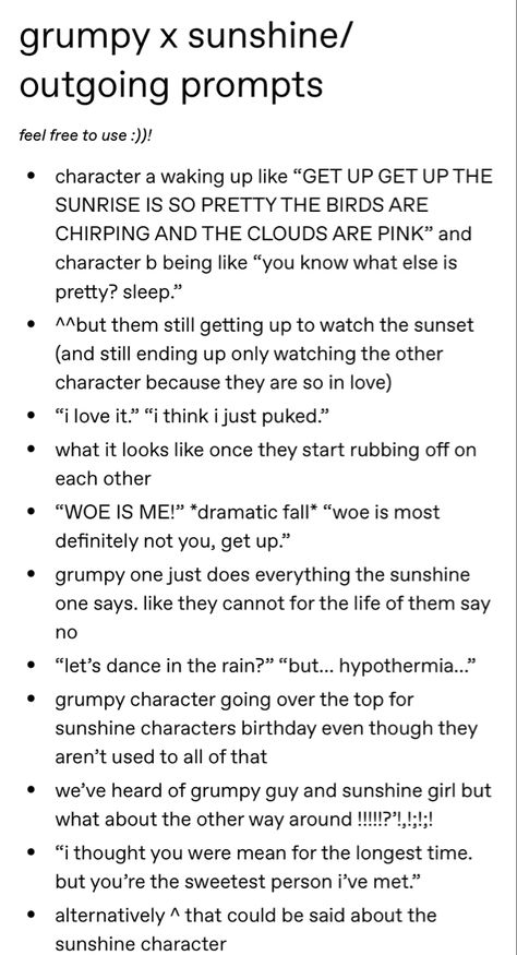 Busy Business Woman, Wattpad Grumpy Sunshine, Prompts For Couples Who Aren't Together Yet, Troupes Writing, Wattpad Book Description Ideas, Traumatized Character Prompts, Aliases Ideas, Grumpy Dialogue Prompts, Grumpy X Sunshine Scenarios