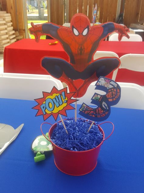 Spiderman Party Table Decor, Spider Man Party Table Decor, Spidey Party Centerpieces, Spidey Birthday Centerpieces, Spider Man Birthday Party Centerpieces, Spiderman Birthday Centerpieces, Spiderman Centerpieces Diy, Spiderman Party Centerpieces, Spider Man Table Decorations