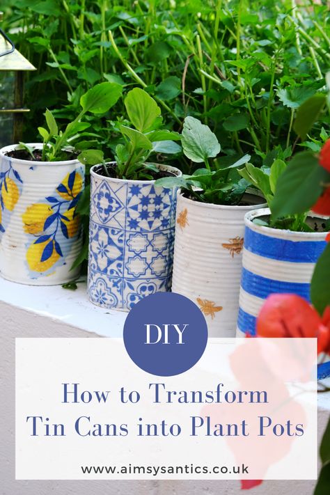 See how to recycle your rubbish into something useful with these DIY tin can planters. Using decoupage to upcycle the tin cans into cute plant pots. Perfect for adding colour to your garden or windowsill. Painting Tins Cans, Paint Can Planters, Diy Plant Pots, Garden Upcycle, Tin Can Planters, 4h Fair, Can Planters, Gardening Inside, Decoupage Tins