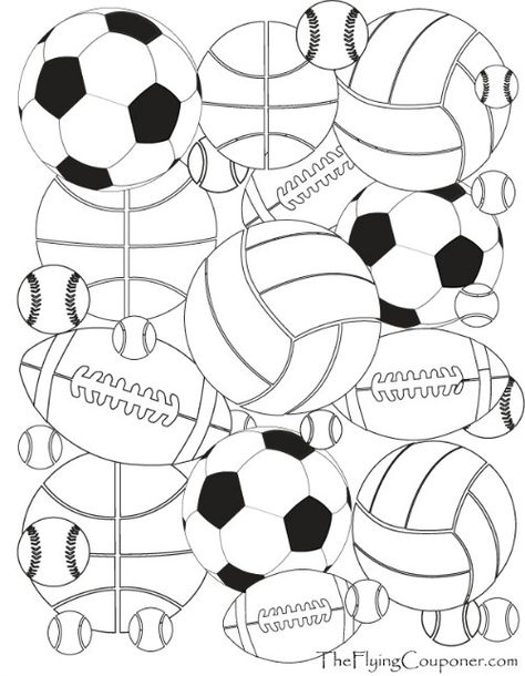 FREE printables! Colouring Pages for Adults and Kids. Sport Balls. Baseball, basketbal, football, soccer, and tennis. The Flying Couponer | Family. Lifestyle. Saving Money. Sports Coloring Sheets Free Printable, Football Coloring Pages, Printable Sports, Sports Crafts, Sports Coloring Pages, Colouring Pages For Adults, Printables Free Kids, Sport Craft, Arts And Crafts Style