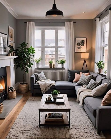 Dark Grey Couch Living Room, Gray Sofa Living, Grey Sofa Living Room, Grey Couch Living Room, Living Room Decor Gray, Apartment Bedroom, Home Design Living Room, Decor Home Living Room, Living Room Inspo