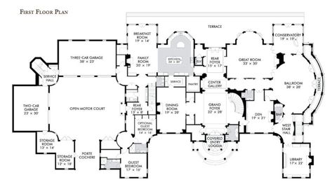 First floor plan of 1 Frick Drive - 30,000 square feet. Stone Mansion Floor Plan, Alpine Mansion, Mansion Estate, Motor Court, Stone Mansion, Mansion House, Mansion Floor Plan, Mega Mansions, Rich Home