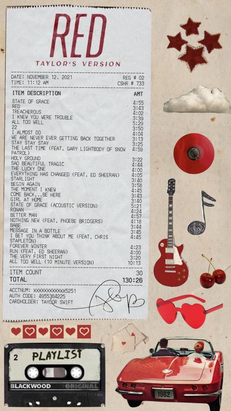 red by taylor swift Red Taylors Version Receipt, Taylor Swift Red Phone Case, Taylor Swift Red Art, Taylor Swift Phone Case Stickers, Taylor Red Era, Taylor Swift Wallpaper Red, Red Taylor Swift Wallpaper, Taylor Swift Songs List, Gemma Core