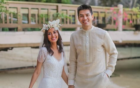 DATE OF WEDDING DECEMBER 4, 2014 VENUE OF CEREMONY EL NIDO RESORTS, LAGEN ISLAND WEDDING GOWN ROSA CLARA GROOM’S SUIT/BARONG... Chinese Collar Barong Groom, Barong Wedding Groom, Coat Barong For Groom, Barong Wedding Entourage, Barong For Groom, Barong Tagalog For Groom, Barong Suit, Barong Tagalog Wedding, Barong Wedding