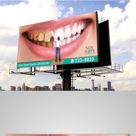 Dental billboard (big smile!) | Signage contest | 99designs Outdoor Advertising Billboard, Business Design Ideas, Dental Advertising, Advertising Billboard, Dental Cabinet, Cool Ads, Dental Social Media, Dental Office Decor, Recording Studio Design