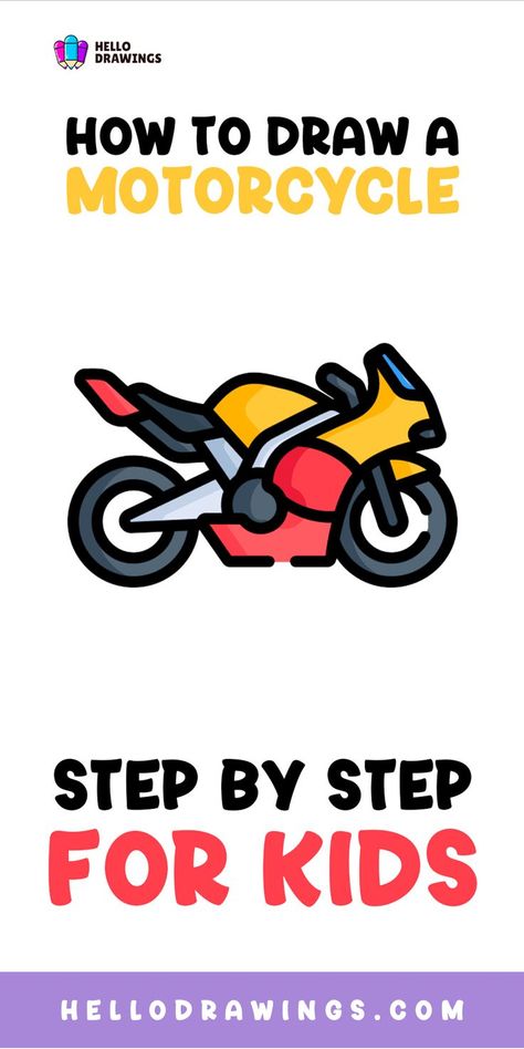 How to Draw a Motorcycle | Step by Step Guide for Kids Motorcycle Drawing Easy, Vehicle Drawing, Drawing Easy Step By Step, Motorcycle Drawing, Step Kids, Drawing Easy, Drawing Skills, Learn How To Draw, Step By Step Guide