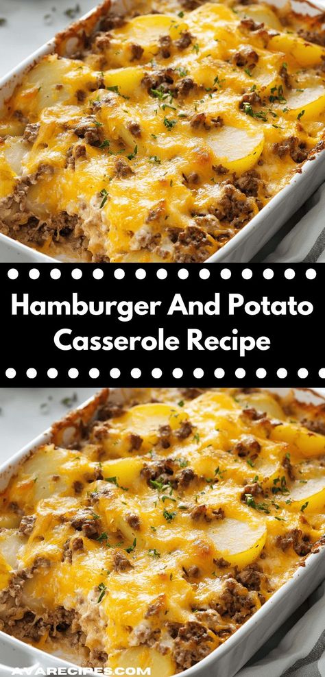 Craving a hearty meal? This Hamburger and Potato Casserole is the perfect solution. It's a flavorful dish that combines ground beef and tender potatoes, making it an ideal family dinner for busy weeknights. Hamburger Potato Cheese Casserole, Cheesy Hamburger Potato Casserole, Hamburger And Potato Casserole, Dinner With Potatoes, Hamburger Potato Casserole, Hamburger And Potatoes, Potatoes And Cheese, Beef Potatoes, Ground Recipes