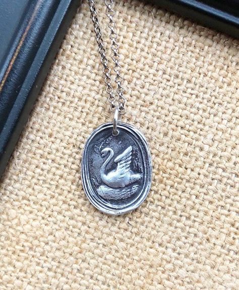 Silver SWAN Pendant / True LOVE - Etsy Wax Seal Pendant, Swan Jewelry, Swan Pendant, Silver Swan, Mazzy Star, Jewelry Board, Antique Wax, Hand Bracelet, Dope Jewelry