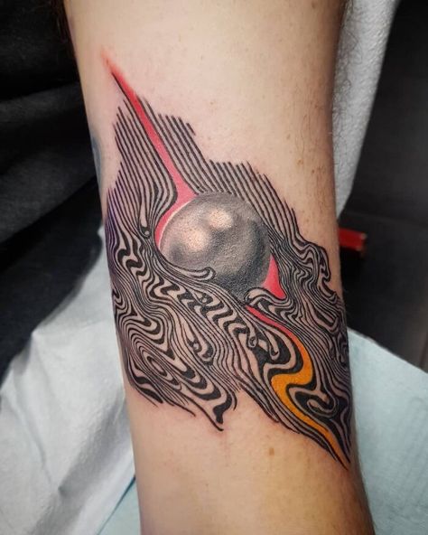 Album Tattoo Ideas, Tame Impala Tattoo, Impala Tattoo, Inner Elbow Tattoos, Illusion Tattoo, Optical Illusion Tattoos, Illusion Tattoos, Tiny Heart Tattoos, Optical Illusion Tattoo