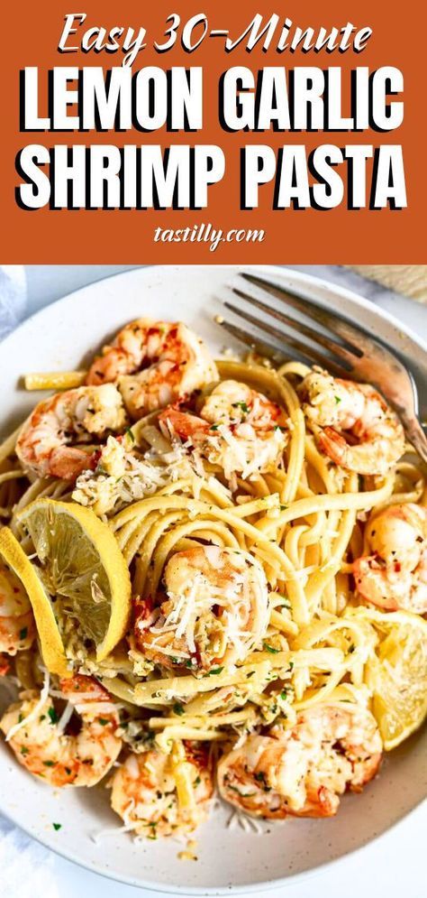 If you’re looking for an easy and quick recipe that is good enough to serve on date night or when entertaining, this is it. Zesty, garlicky, and cheesy, this iconic shrimp and pasta entree is sure to become one of your favorites! Shrimp And Noodles Easy, Shrimp Pasta Recipes Healthy, Pasta Receipes, Easy Healthy Pasta Recipes, Couscous Dishes, Shrimp Pasta Recipes Easy, Pasta Side, Lemon Garlic Shrimp Pasta, Lemon Garlic Pasta