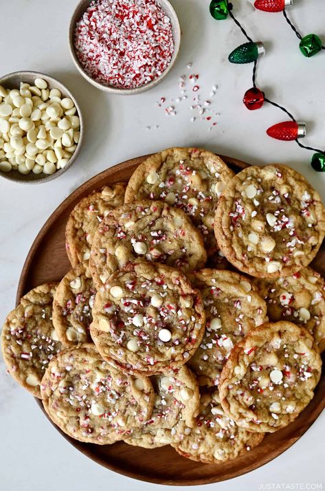 Indulge in the magic of the season with Soft White Chocolate Peppermint Cookies! A perfect blend of rich white chocolate, cool peppermint and a chewy texture that's pure bliss. Ideal for holiday gatherings or Christmas cookie platters! White Chocolate Chip Candy Cane Cookies, Christmas Cookies White Chocolate, Peppermint White Chocolate Cookies, White Chocolate Candy Cane Cookies, White Chocolate Christmas Cookies, Christmas Peppermint Cookies, Pepermint Cookies, Peppermint Cookies Recipe, White Chocolate Peppermint Cookies