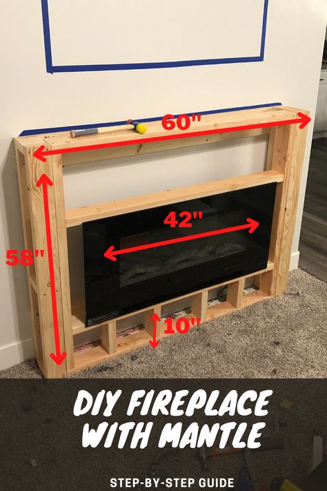 Fireplace With Mantle, Diy Electric Fireplace, Fireplace With Mantel, Built In Electric Fireplace, Electric Fireplace Wall, Fireplace Frame, Faux Fireplace Diy, Build A Fireplace, Fireplace Tv Wall