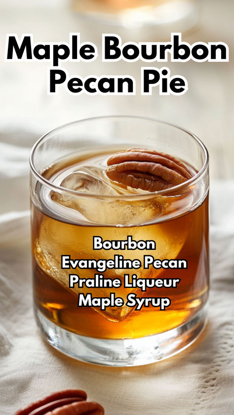 Maple Bourbon Pecan Pie Pecan Bourbon Drinks, Pecan Whiskey Drink Recipes, Bourbon Pecans, Bourbon Eggnog, Maple Cocktail, Whiskey Drinks Recipes, Cocktail Cards, Liqueur Drinks, Celebration Decorations