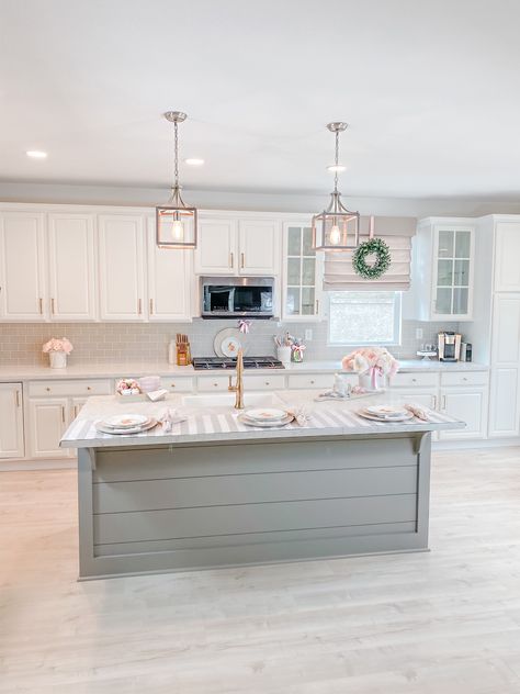 Kitchen Island Into Living Room, Shiplap Islands In Kitchen, Kitchen Bar Cabinet Ideas, Shiplap On Island In Kitchen, White Kitchen With Gray Island, Island Decor With Sink, Kitchen Island Shiplap Ideas, Shiplap On Kitchen Island, Island With Sink Decor