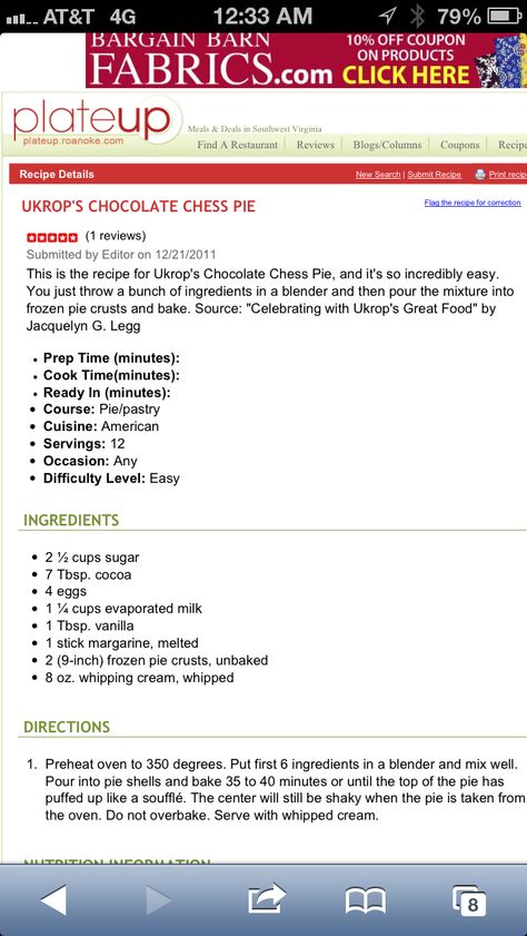 Yes! Ukrops bakery chocolate chess pie recipe for those of us that aren't in central va for the holidays! Heaven on earth. #happy #va #thanksgiving Copycat Ocharleys Caramel Pie, Chocolate Chess Pie Recipe Old Fashioned, Golden Corral Chocolate Chess Pie Recipe, Luby's Chocolate Icebox Pie, Southern Chocolate Chess Pie, Ukrops Chocolate Fudge Pie Recipe, Fudge Pie Recipe, Chocolate Chess Pie Recipe, Chocolate Fudge Pie