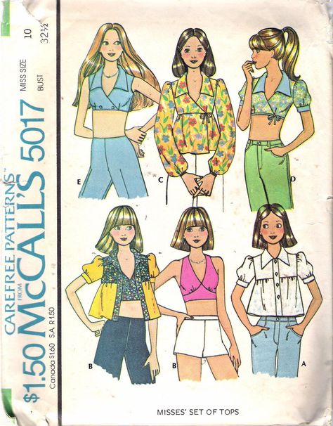 Boho Tops Summer, 70s Patterns, Vintage Clothes Patterns, Tops Sewing, Sewing Top, Retro Clothes, 1970s Sewing Patterns, Retro Sewing Patterns, Sewing Blouses