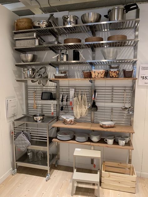 Commercial Kitchen Storage, Small Commercial Kitchen Design For Home, Small Business Kitchen Ideas, Commercial Kitchen Storage Ideas, Small Chefs Kitchen Design, Micro Bakery Design, Cake Studio Ideas Home, Tiny Commercial Kitchen, Restaurant Organization Ideas