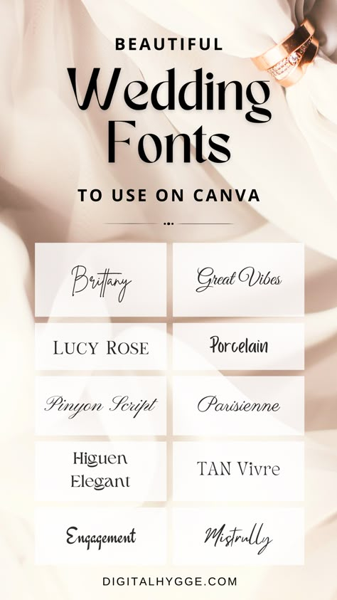 This is the second part of the list of the most beautiful wedding fonts on Canva. Canva Font Wedding Invitation, Popular Wedding Fonts, Wedding Fonts Dafont, Font For Wedding Invitations, Canva For Wedding, Canva Fonts For Wedding Invitation, Wedding Font Canva, Wedding Invitations Design Ideas, Wedding Sign Fonts