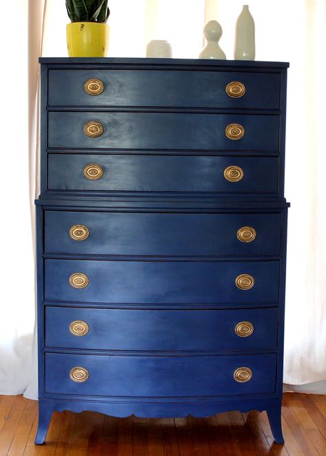 Silent Auction Fundraiser, Queen Anne Furniture, Annie Sloan Furniture, Annie Sloan Chalk Paint Colors, Napoleonic Blue, Annie Sloan Painted Furniture, Chalk Paint Dresser, Tallboy Dresser, Blue Painted Furniture