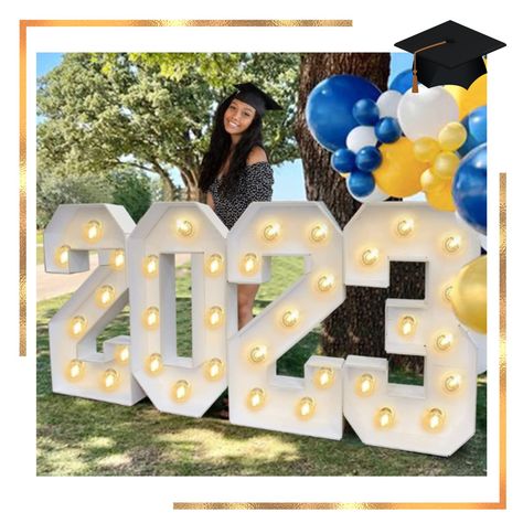 Make your graduation photos truly shine with these eye-catching marquee numbers for 2023! Whether you're celebrating high school or college, these illuminated accents add a touch of glamour and excitement to your special day. Explore our curated collection of graduation 2023 marquee numbers for unforgettable photo opportunities. Shop affiliate link. 2023 Graduation Decorations, College Graduation Party Decorations, Marquee Numbers, Foam Board Sign, Graduation Party Planning, Small Balloons, Grad Party Decorations, College Graduation Parties, Graduation 2024