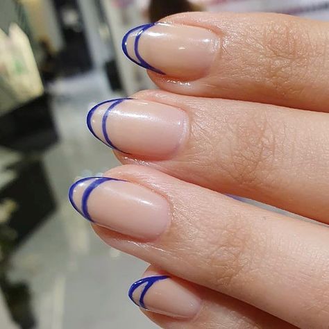 Negative French Nails, Negative Space French Nails, Negative Space French Tip, Tip Manicure, French Tip Manicure, Blue French Tips, Nail Tip Designs, Gel Manicures, Negative Space Nails