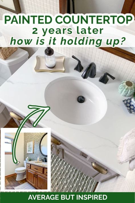 This pin shows a granite countertop before and after it was painted. Diy Painted Countertops, Diy Laminate Countertops, Painted Countertops Diy, Painted Granite Countertops, Painting Bathroom Countertops, Giani Countertops, Giani Countertop Paint, Painted Countertops, Countertop Redo