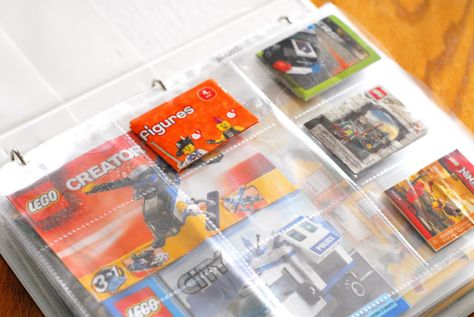 store lego instructions in a binder using lamination, page protectors and/or baseball card protector pages Lego Organization, Lego Books, Diy Lego, Lego Activities, Lego Storage, Lego For Kids, Lego Instructions, Lego Parts, Lego Projects