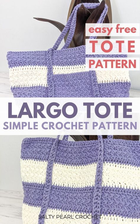 This easy crochet pattern is perfect for beach days, a trip to the farmer's market, and toting around your latest projects. This free tote bag pattern is simple for beginners. Find this free crochet pattern on Salty Pearl Crochet. Pearl Crochet, Crochet Tote Pattern, Tote Bag Pattern Free, Crochet Beach Bags, Free Crochet Bag, Crochet Bag Pattern Free, Bag Pattern Free, Crochet Market Bag, Crochet Clutch