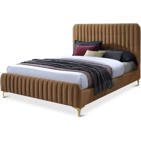 Antonina Mid-Century King Platform Bed in Cognac Tan - On Sale - Bed Bath & Beyond - 35934629 Frame Bedroom, Faux Leather Bed, Affordable Mid Century Modern Furniture, Tufted Bed Frame, Affordable Sofa, Modern Style Bedroom, Modern Platform Bed, Tufted Design, King Platform Bed