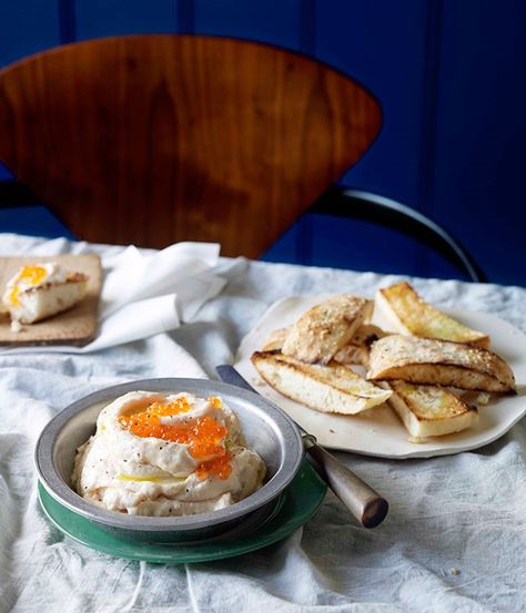 Australian Gourmet Traveller recipe for whipped cod roe by The Builders Arms in Melbourne. Fish Roe Recipe, Cod Fine Dining, Wild Caught Cod Recipes, Fish Roe, Crispy Cod Sandwich, Salmon Roe, Savoury Biscuits, Cooking Seafood, Chef Recipes