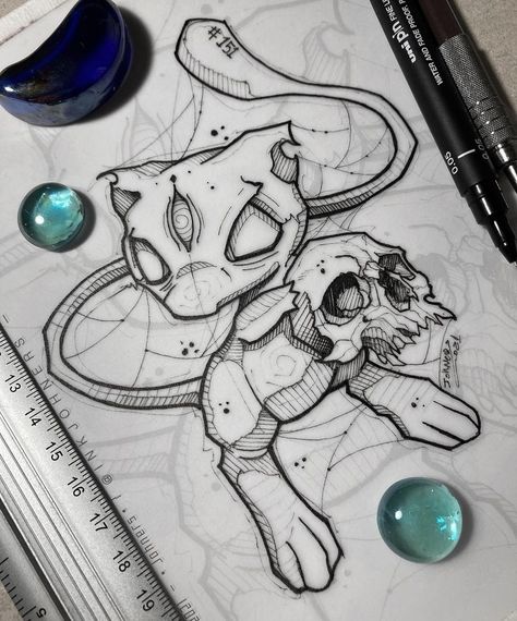 Pokemon Sketch, Creepy Drawings, Pokemon Tattoo, Sketch Tattoo, Sketch Tattoo Design, Drawing On Paper, Dark Art Tattoo, Tattoo Art Drawings, Cartoon Tattoos