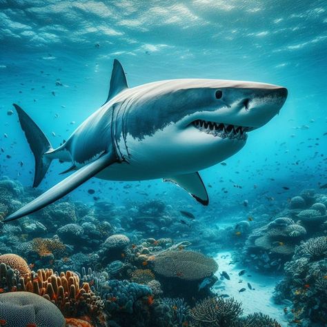 Shark In The Ocean, Shark Images, Ocean Shark, Shark Photos, Shark Fish, Shark Pictures, Underwater Painting, Reef Shark, Underwater Animals