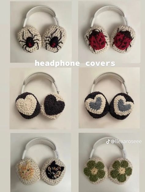 Head Phone Cover Crochet, Ways To Decorate Headphones, Crochet Headphone Ears, Crochet Beats Headphone Cover, Crochet Headset Accessories, Headphone Cover Crochet Pattern, Headphone Covers Crochet, Crochet Headphones Accessories, Headphone Accessories Crochet