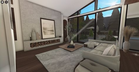 Cute Bloxburg Living Room Ideas, Modern Lounge Rooms, Bloxburg Realistic, Minimalistic Living Room, Codes Wallpaper, Bloxburg Houses, Decals Codes, House Decorating Ideas Apartments, Small House Layout