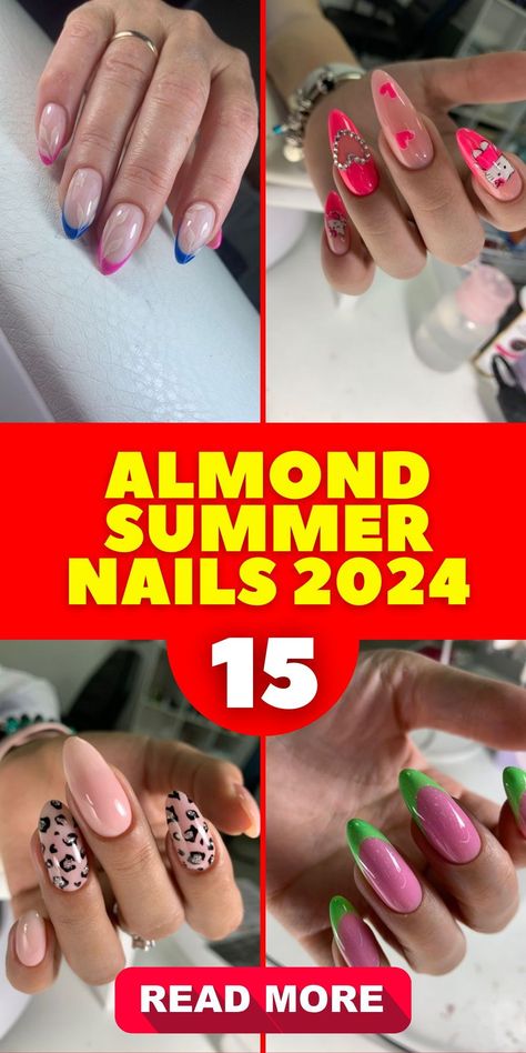 Embrace the summer spirit with almond summer nails 2024! Whether you're into short and simple designs or long and intricate ones, there's an inspiration waiting for you. From bold neon shades to soft pastels, explore a variety of colors and let your nails reflect your mood. Get inspired by the latest trends and create a manicure that will brighten up your day. Simple Summer Almond Nails, Cheetah Nail Art, Almond Summer Nails, Summer Almond Nails, Almond Shaped Nails Designs, Nail Lengths, Almond Nail Designs, Sunset Ombre, Cheetah Nail Designs