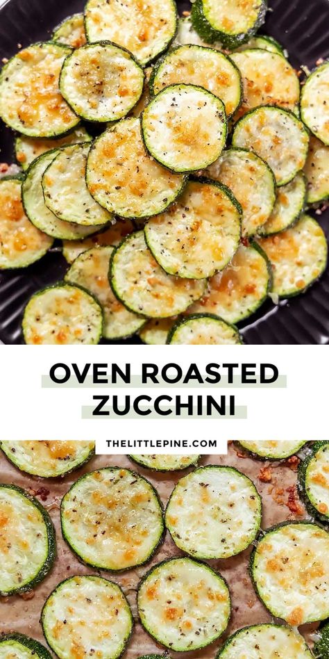 *NEW* This super simple oven roasted zucchini is tossed in olive oil, herbs, and a sprinkle of parmesan cheese. It's summer at its finest! #ovenroastedzucchini #lowcarbovenroastedzucchini How Long To Bake Zucchini In Oven, Zucchini Slices In The Oven, Roasted Zucchini Oven, Zucchini With Parmesan, Roasted Zucchini Recipes, Air Fryer Zucchini Chips, Roasted Zucchini And Squash, Oven Roasted Zucchini, Zucchini In The Oven