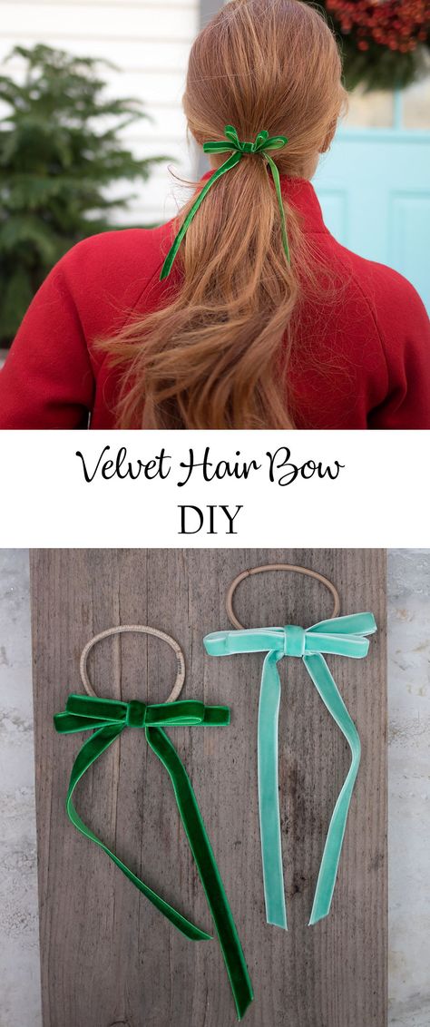 Hair Ribbons Diy, Hair Bow Diy, Velvet Hair Bow, Hair Ties Diy, Bow Diy, Diy Bows, Hair Ribbons, Velvet Hair, Ribbon Hair Bows