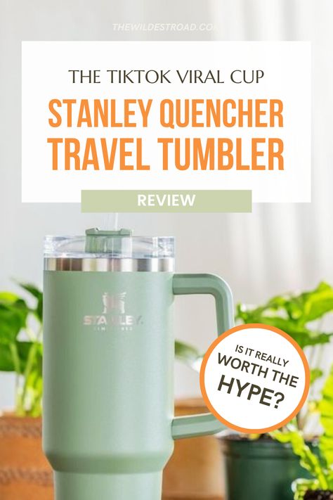 Picture of a beautiful travel quencher, popular and known as the Stanley Quencher cup. This is a highly searched product that we wrote a review for and you can read it by clicking through this image! Stanley Cup Review, Stanley Accessories, Stanley Quencher, Cup Handles, Travel Tumbler, The Hype, Stanley Cup, Drinking Cup, Travel Companion