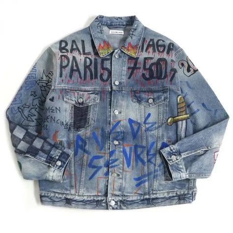 Balenciaga Oversized Graffiti Denim Jacket Fashion Grails, Balenciaga Denim Jacket, Denim Trucker Jacket, Trucker Jacket, Balenciaga, Graffiti, Denim Jacket, Outfit Inspo, Fashion Trends