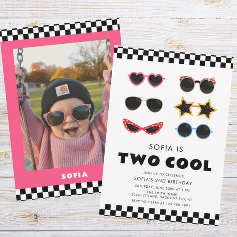 Modern Two Cool Sunglasses Girl 2nd Birthday  Invitation Cool Invitations, Sunglasses Clipart, Diy Birthday Invitations, Two Cool, Modern Birthday, 2nd Birthday Invitations, Girl 2nd Birthday, Second Birthday, Girl With Sunglasses